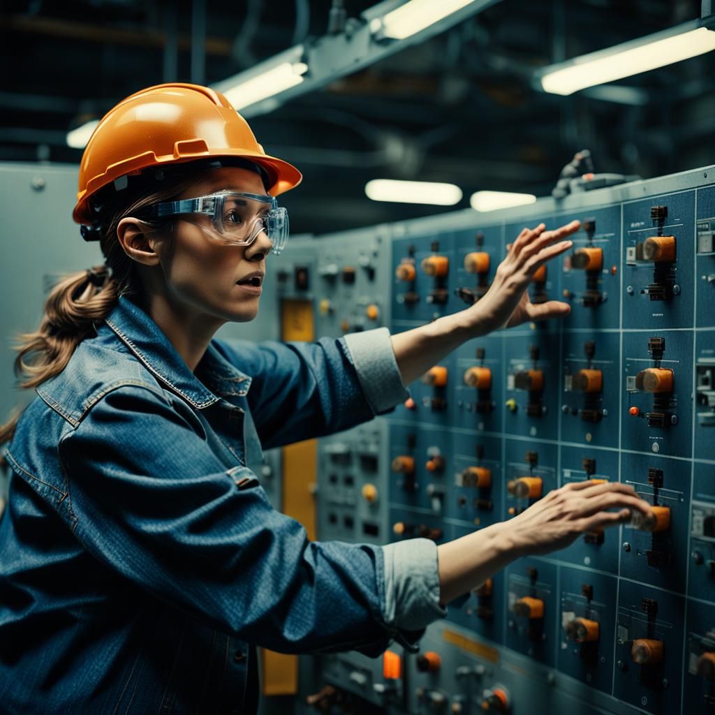 Cinematic Factory Worker Levitating in Facility