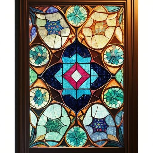 Autumnal Landscape with Stained Glass Mosaic Architecture