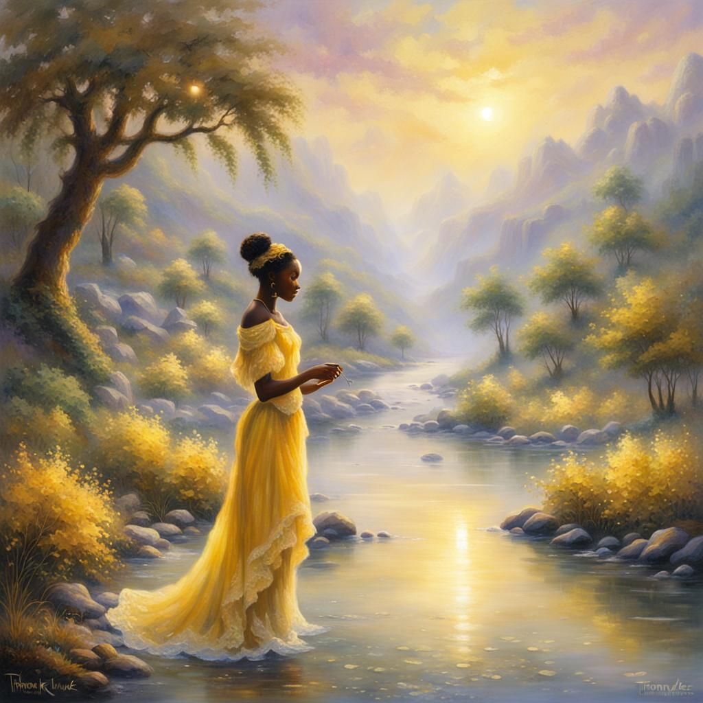 Ethereal African Woman in River, Fantasy Art