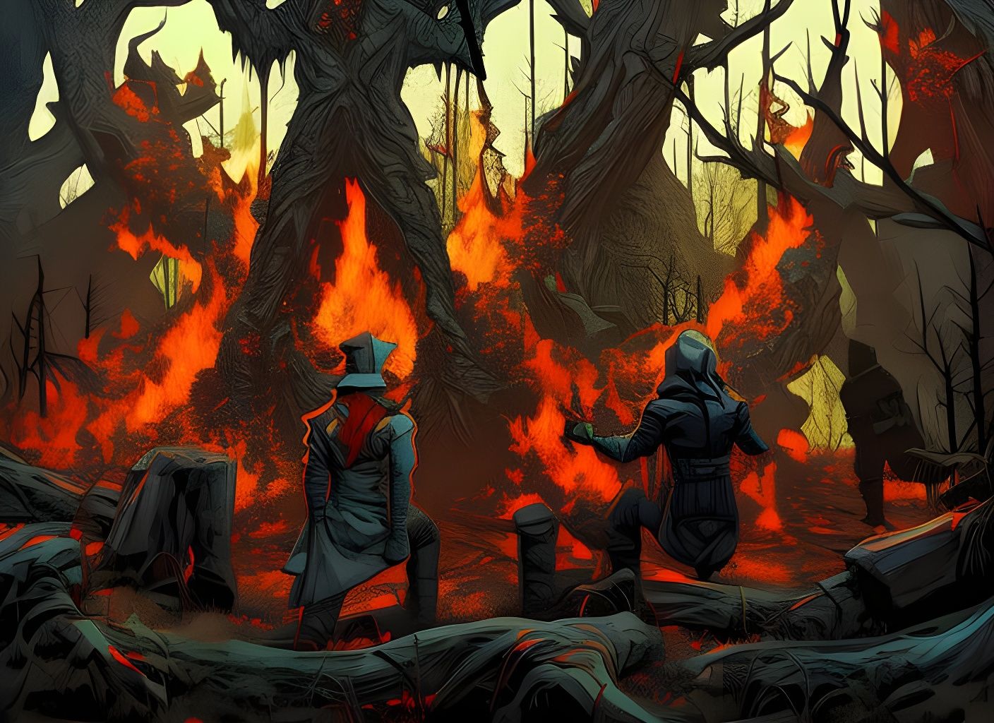 Pyropunk Campsite Under Moonlit Sky