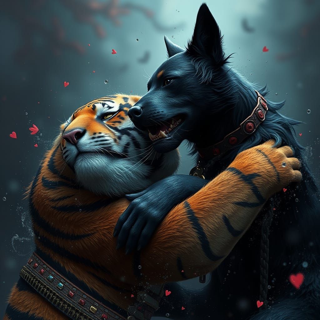 Impossible Love: Black Dog and Tiger Embrace