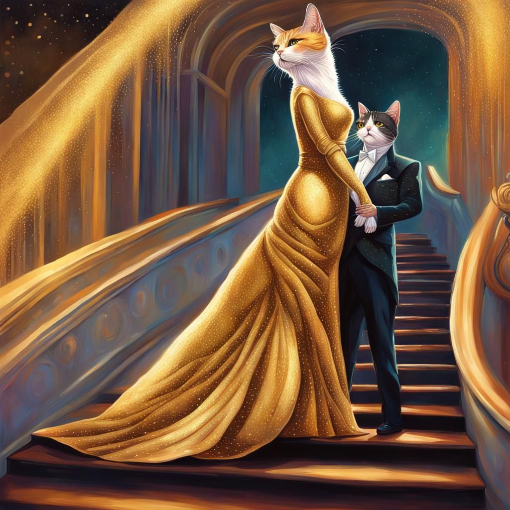 Cats at the Opera in Hyperrealistic Splash Art
