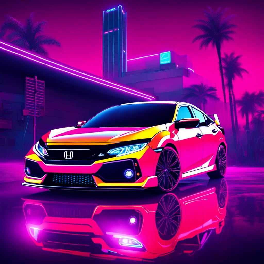 Neon Honda Civic in Synthwave Style