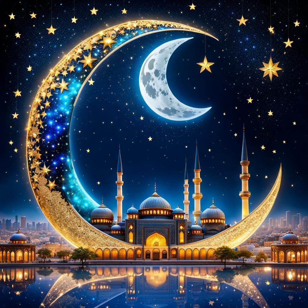 Persian City Within a Glass Crescent Moon