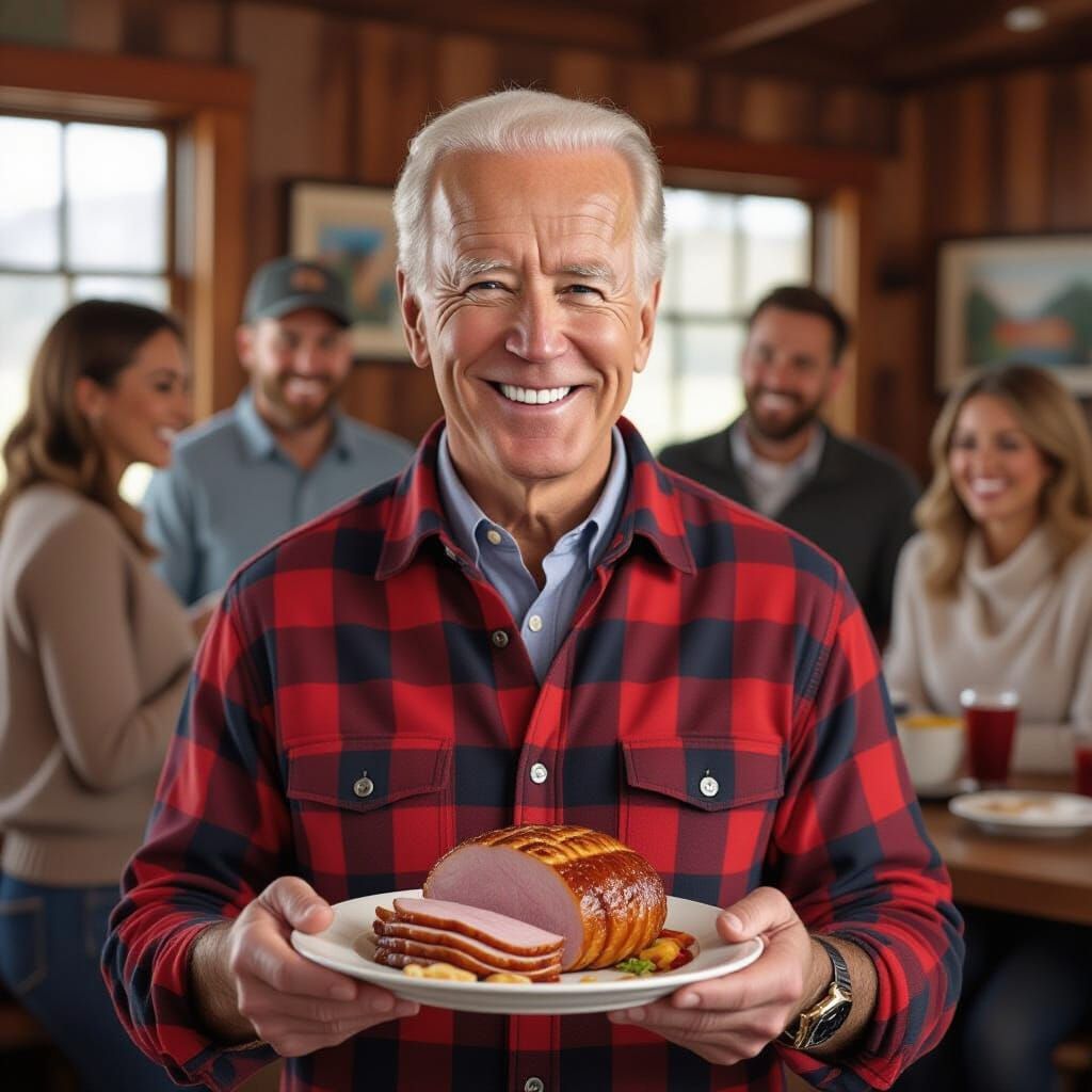 Joe Biden Presents Ham in Whimsical Pop Art Style