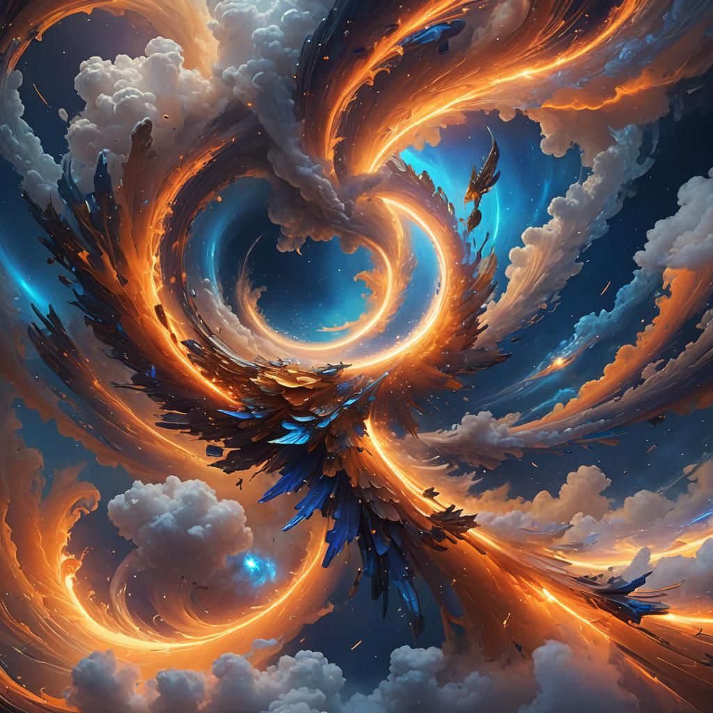 Futuristic Jet Soaring Through Iridescent Cloud Vortex