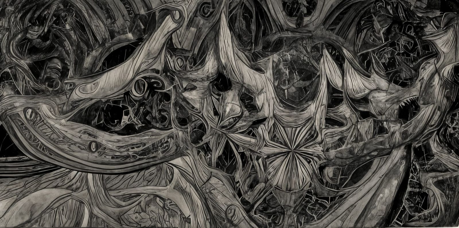 Intricately Detailed Ink Drawing of Fused Figures