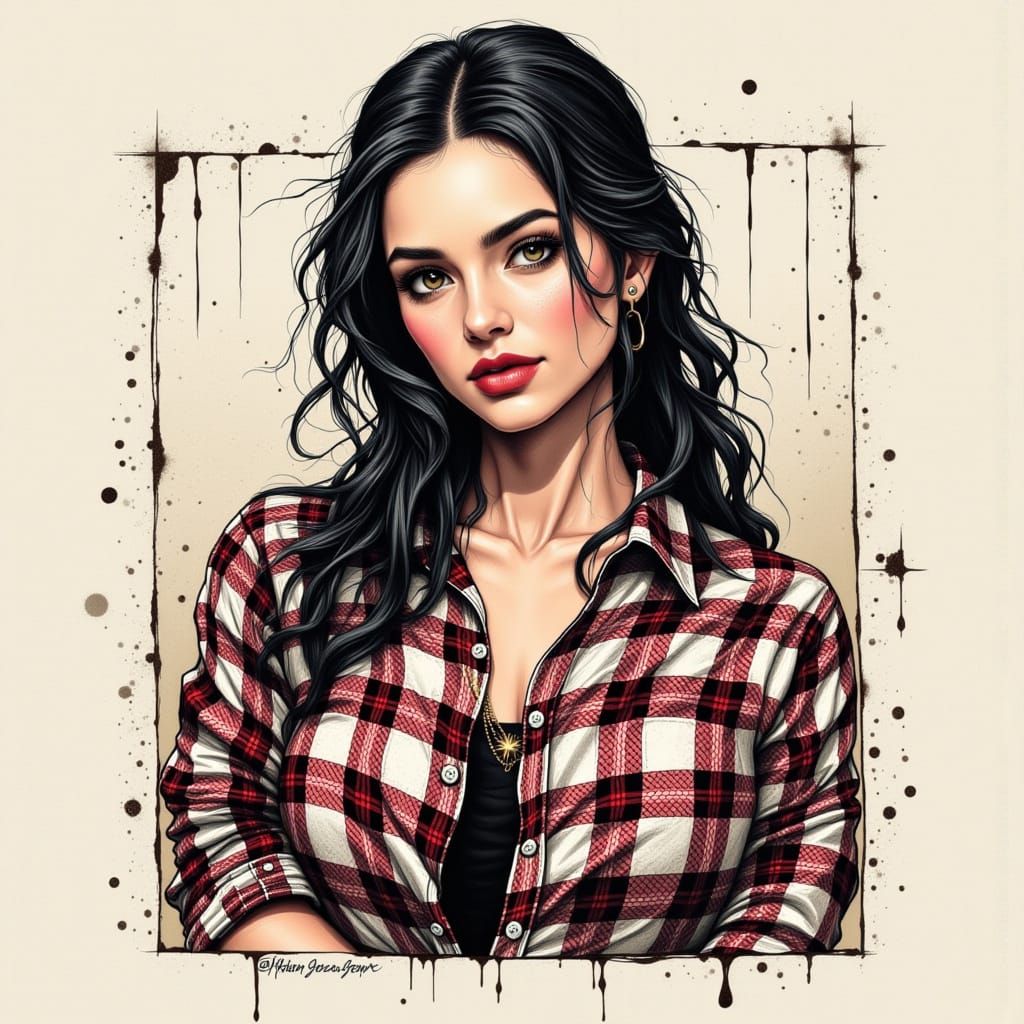 Crosshatched Portrait of a Woman in Modern Art Style