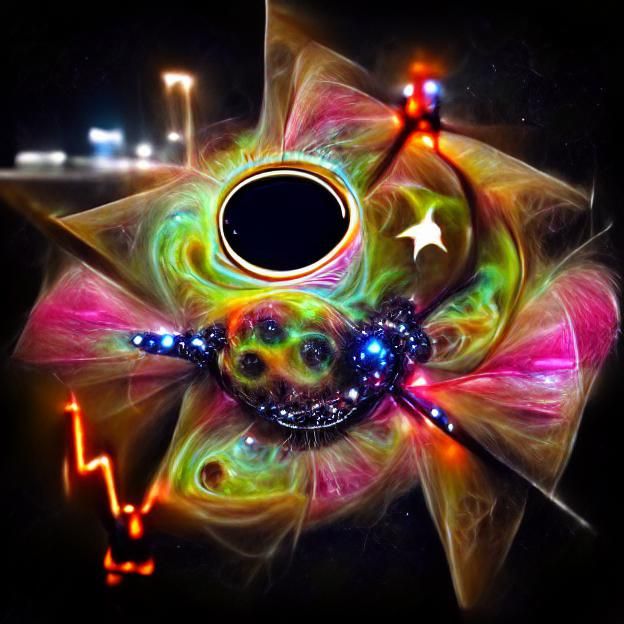 Steampunk Star's Neon Demise Near Black Hole