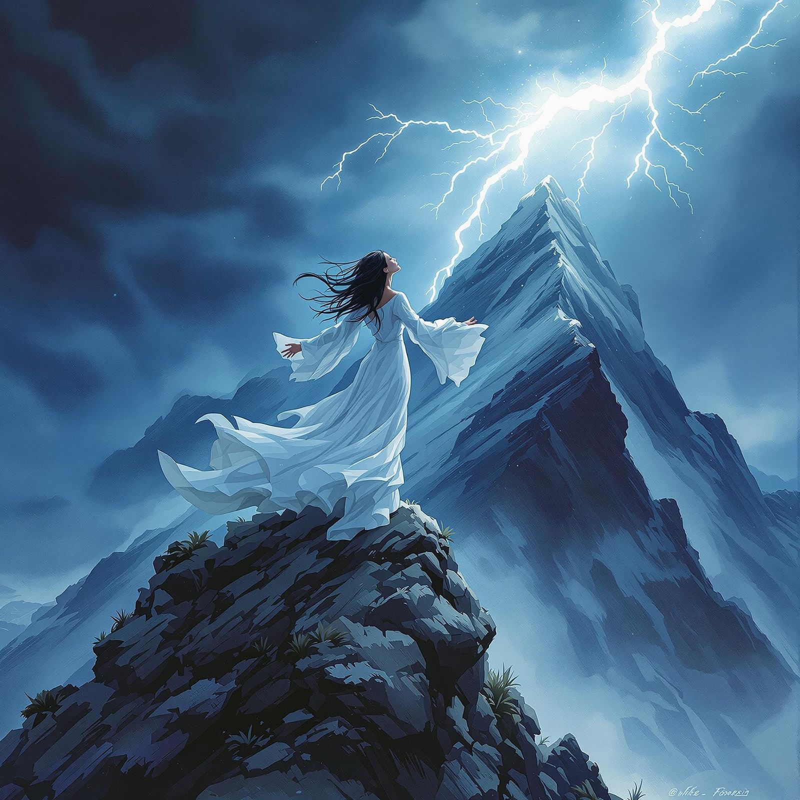 Ethereal Storm Goddess with Outstretched Arms