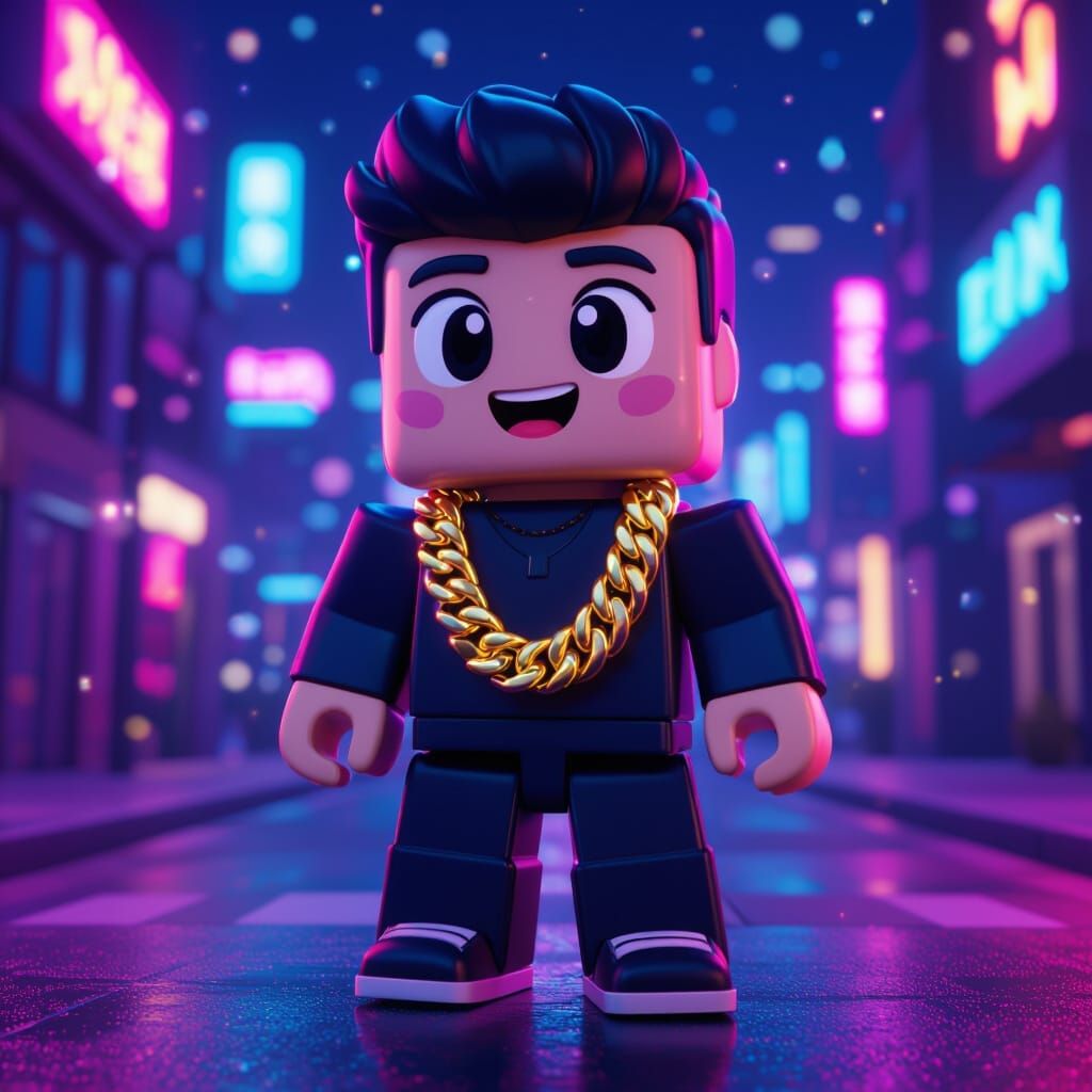 Roblox Character with Cute Face and Gold Chain