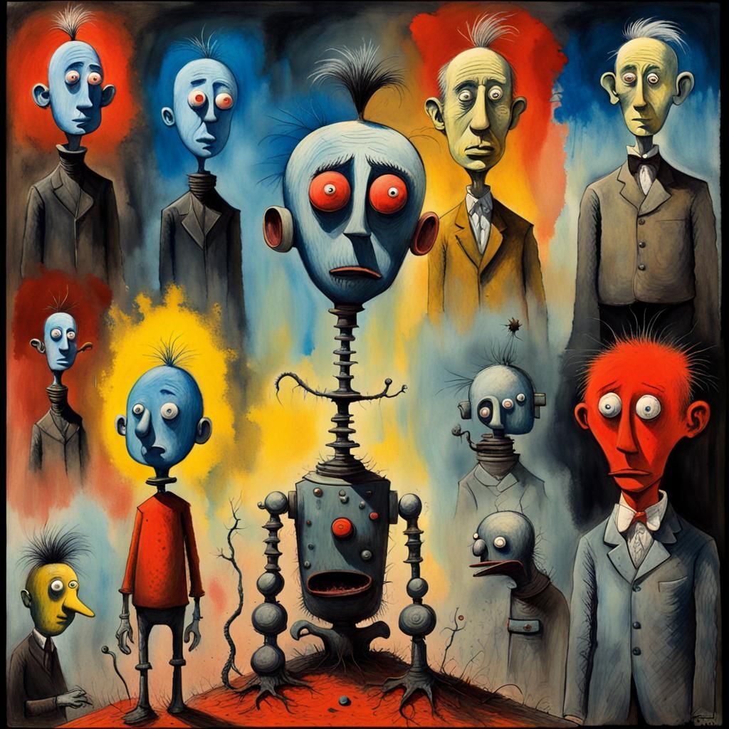Surreal Robot in Maximalist Gouache Style