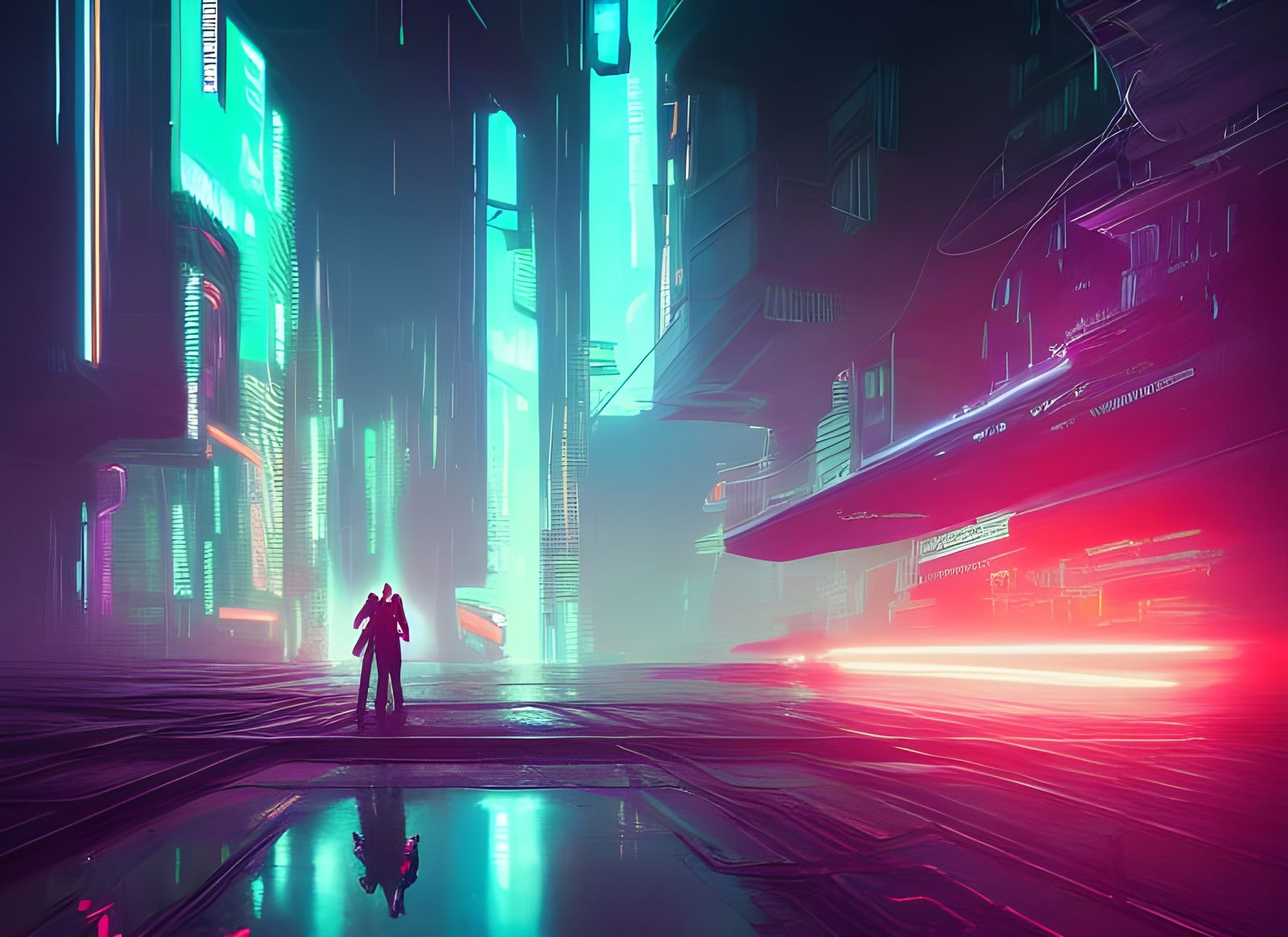 Cyberpunk Accountant in Neon Lit Space Station