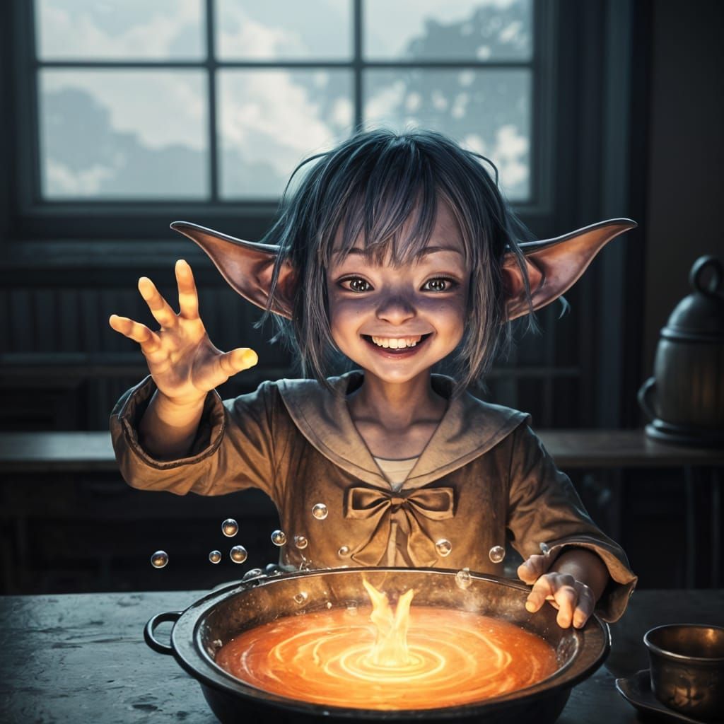 Goblin Child Conjures Magical Flora in Vibrant Classroom