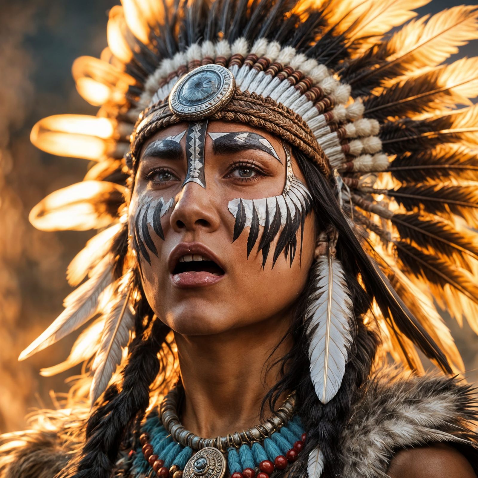 Fierce Native American Woman Warrior in Battle