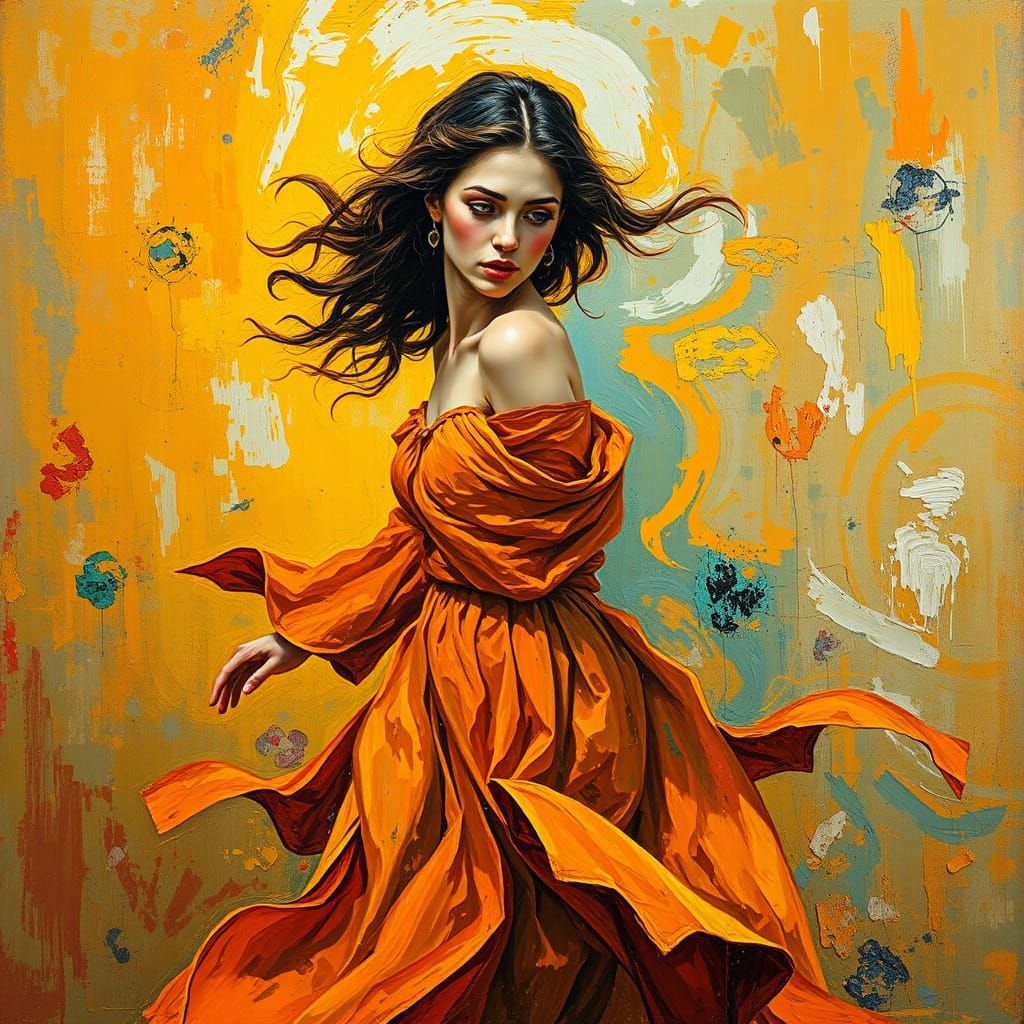 Whirling Figure in Amber Hues, a Neo-Impressionist Masterpie...