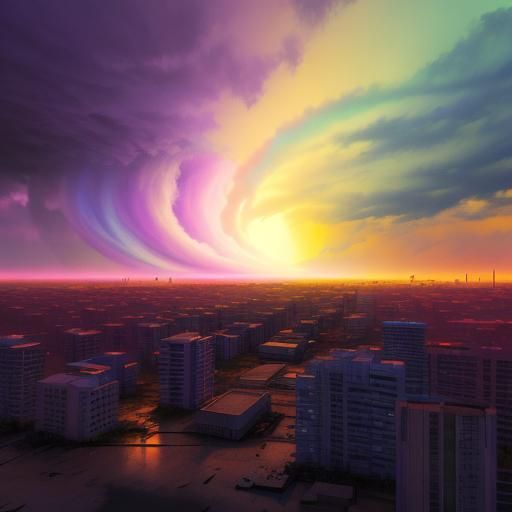 Vaporwave Tornado in a Post-Apocalyptic Landscape