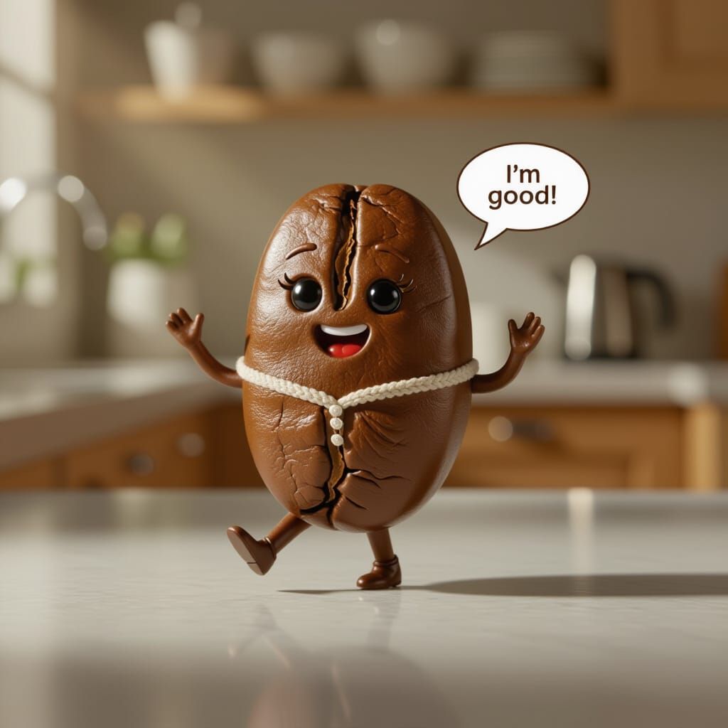 Animated Coffee Bean Shimmying on Countertop