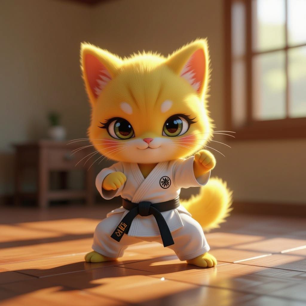 Cute Chibi Karate Master in Realistic CGI Diorama