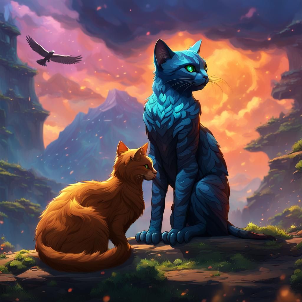Rainwing and Warrior Cat Staring, Detailed Matte Painting