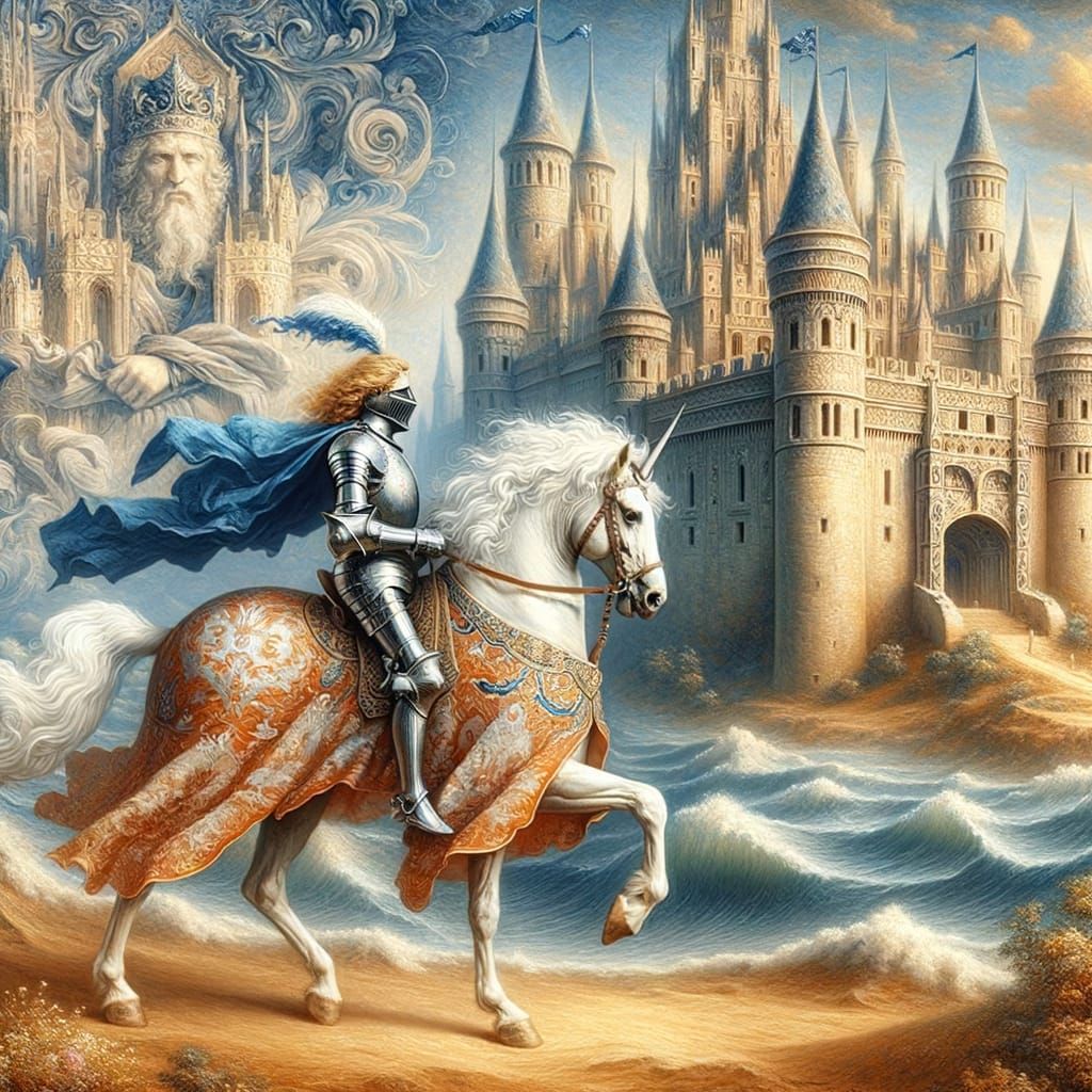 Knight Enters Camelot: Renaissance Oil Painting