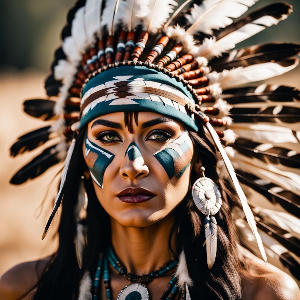 Native American Woman with Feathered Headgear