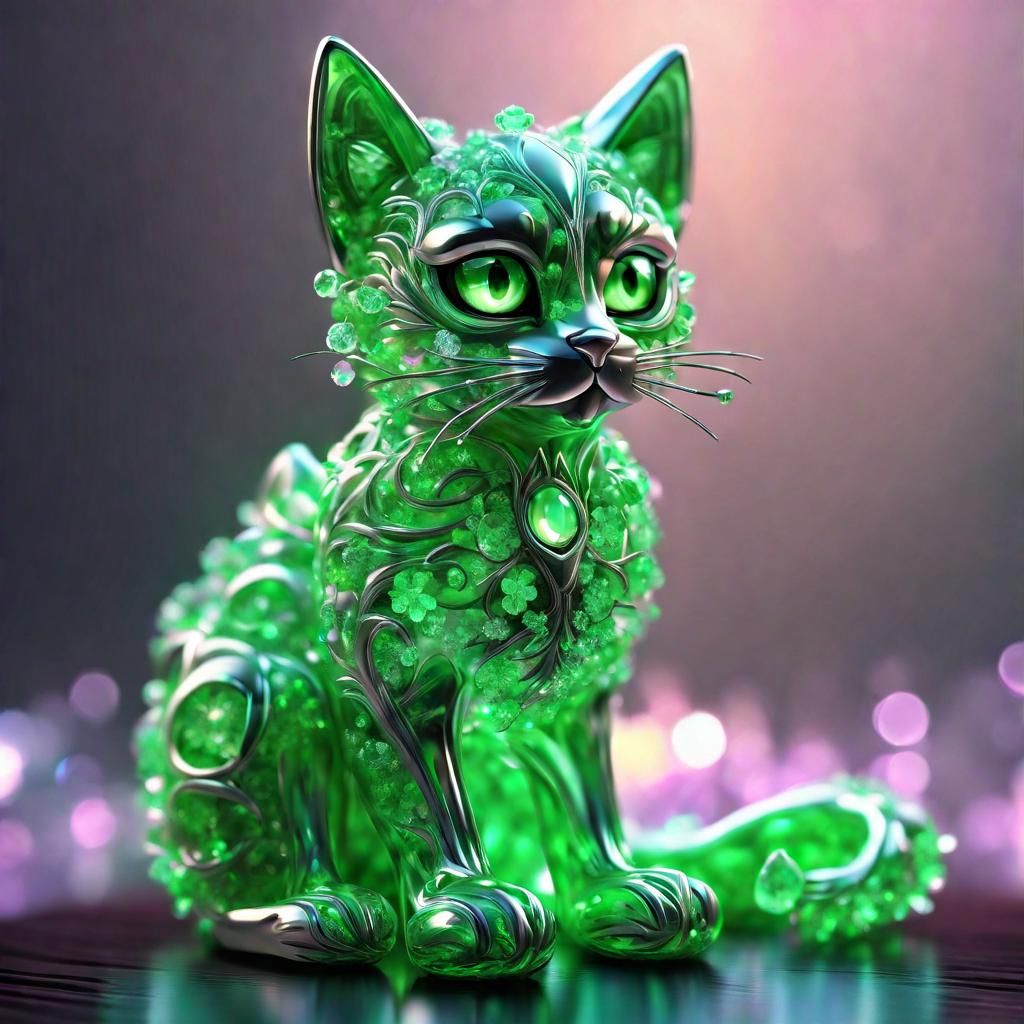 Neon Crystal Cat with Starlight Wings