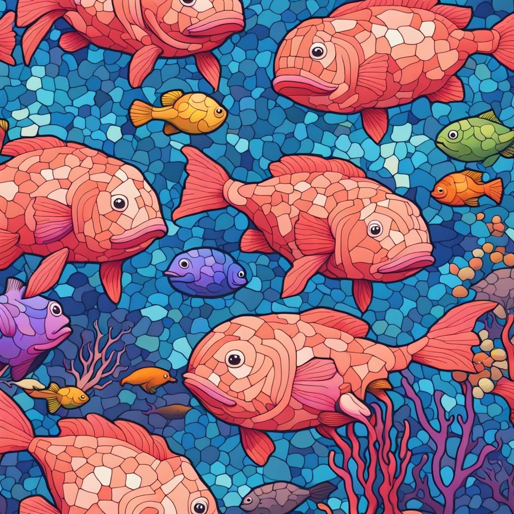 Blobfish Vomiting in Mosaic Underwater Scene