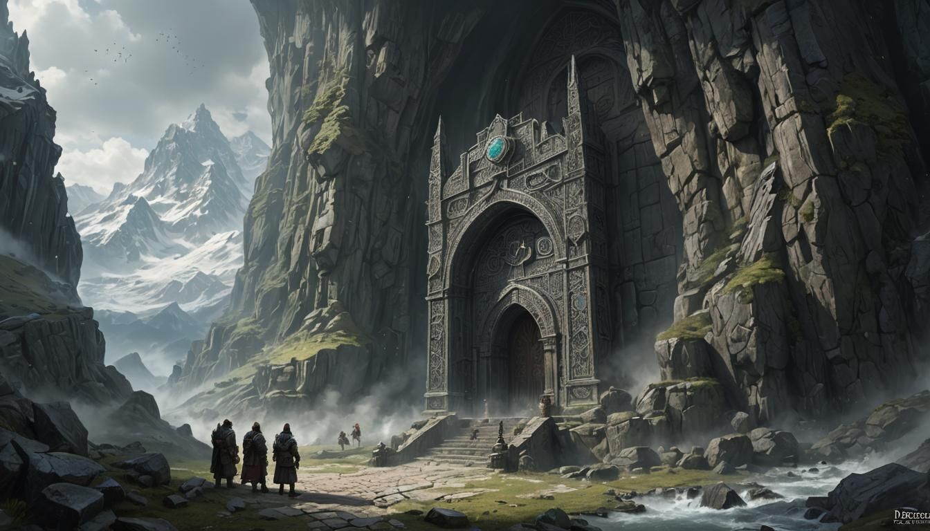 Majestic Dwarven City Gate in the Mountains