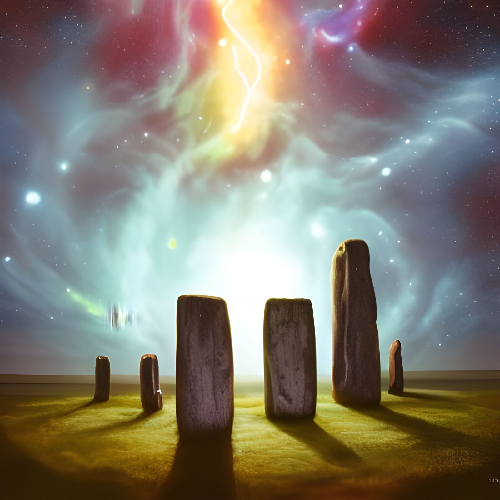 Nebula and Stonehenge Landscape in Space Art
