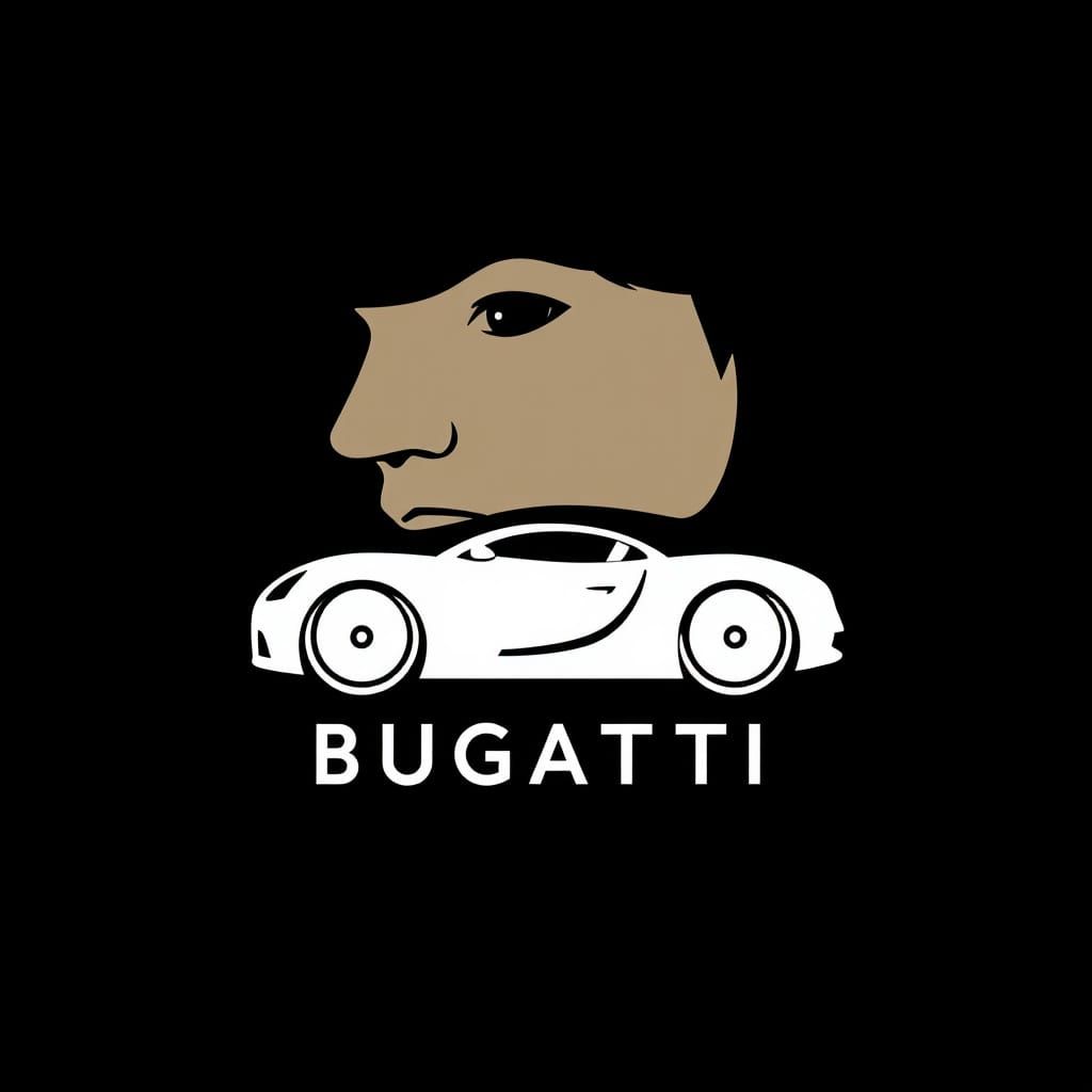 Stylized Minimalist Logo with Bugatti and Friend's Face
