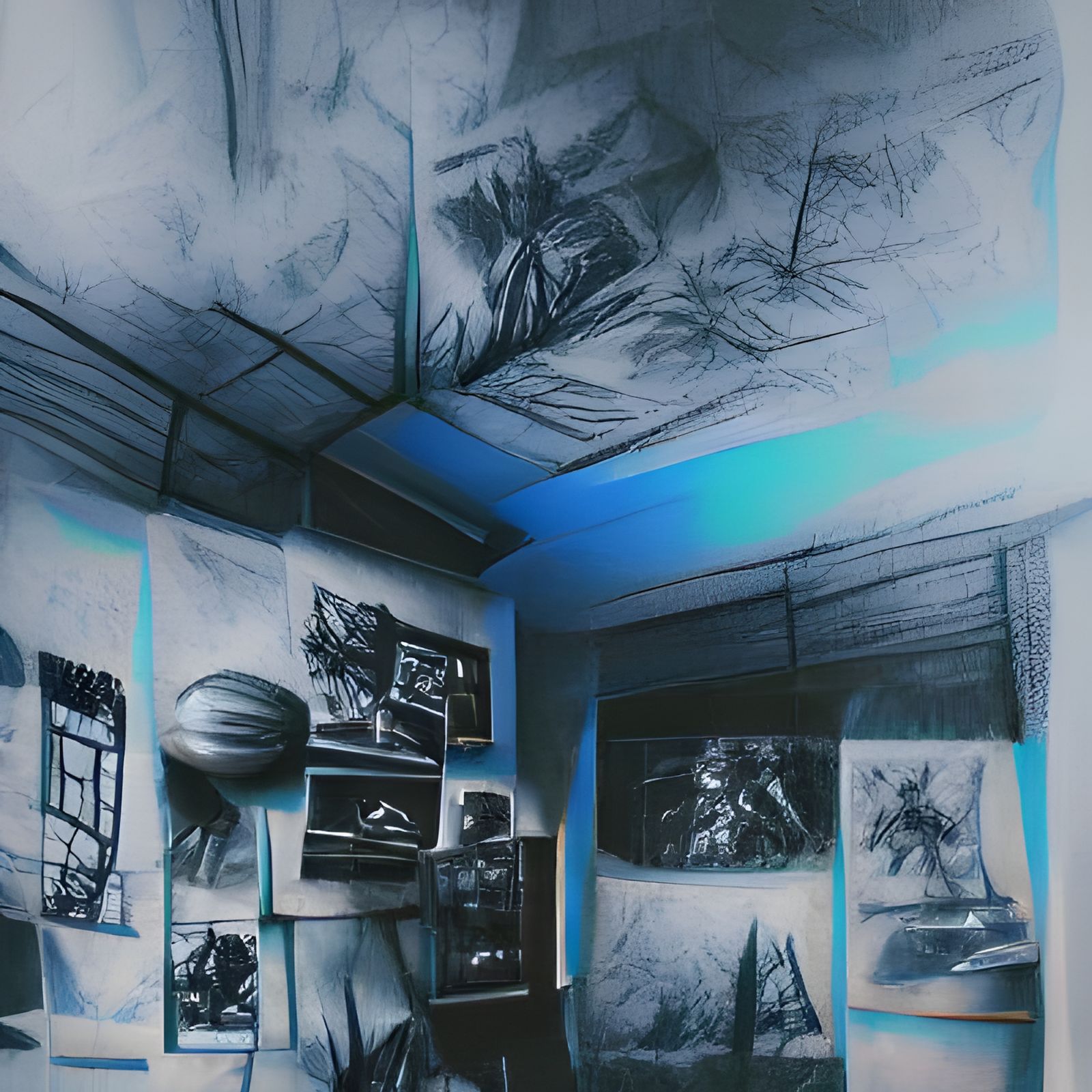 Vintage Blue Aesthetic Charcoal Drawing in 8K