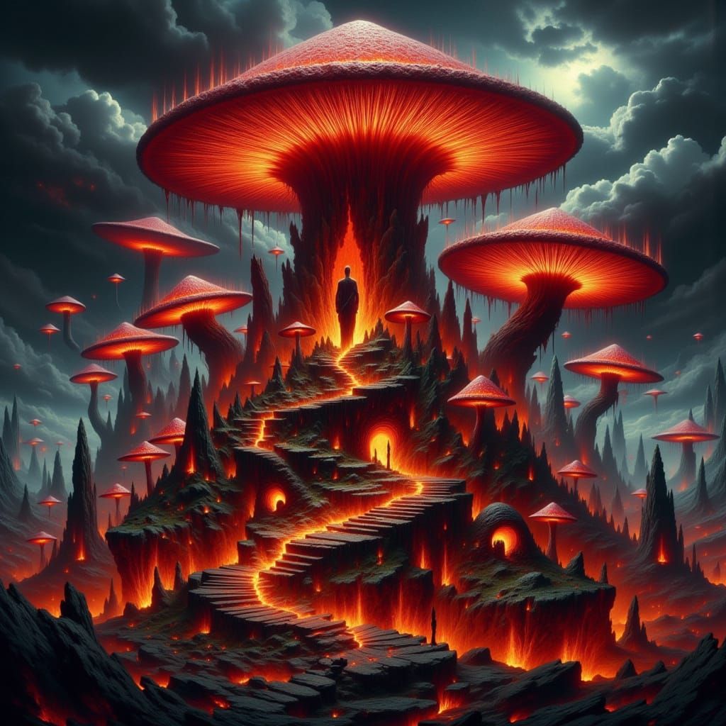 Surreal Hellscapes in Earthy Cyberpunk Style