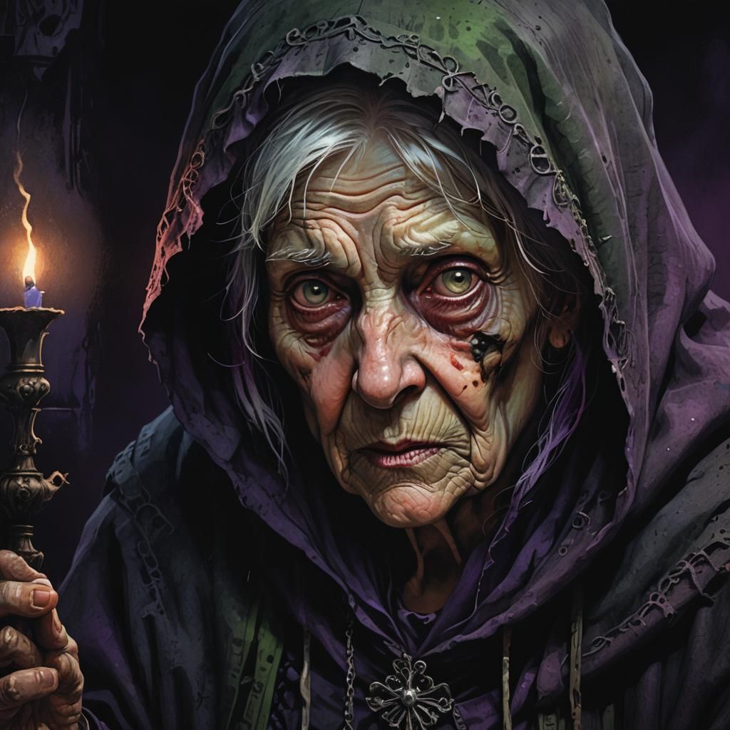 Menacing Dark Fantasy Grandma Portrait