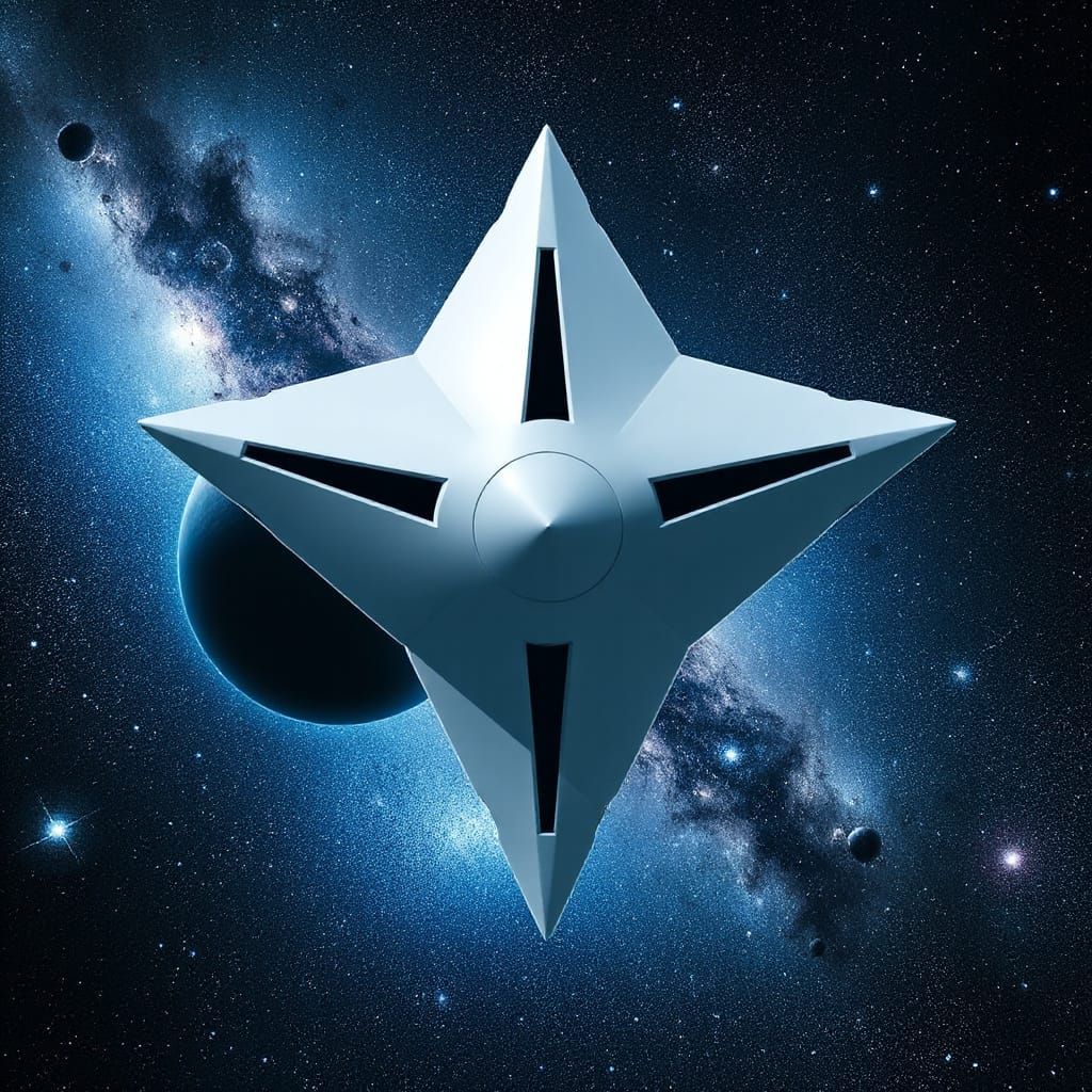 White Star Spaceship Against Galactic Background