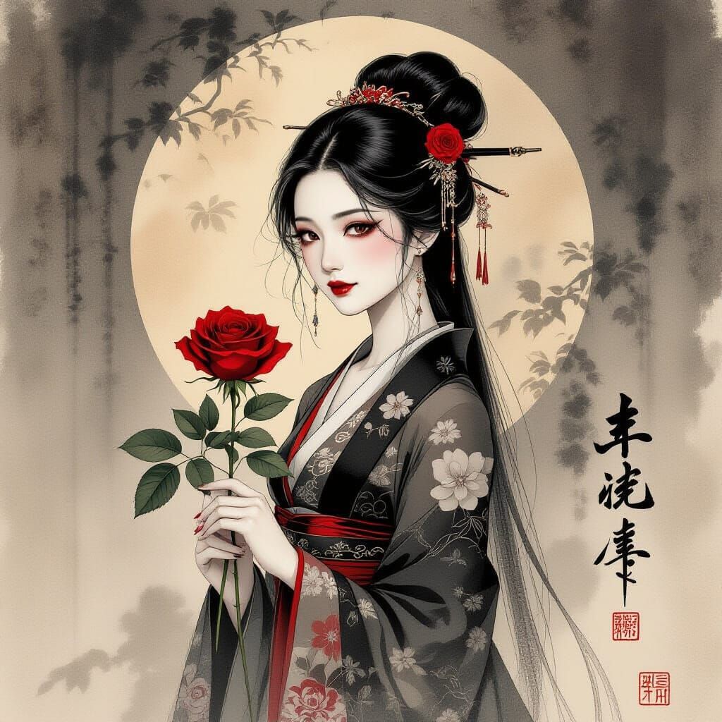 Gothic Chinese Rose with Daikon in Dreamy Sepia