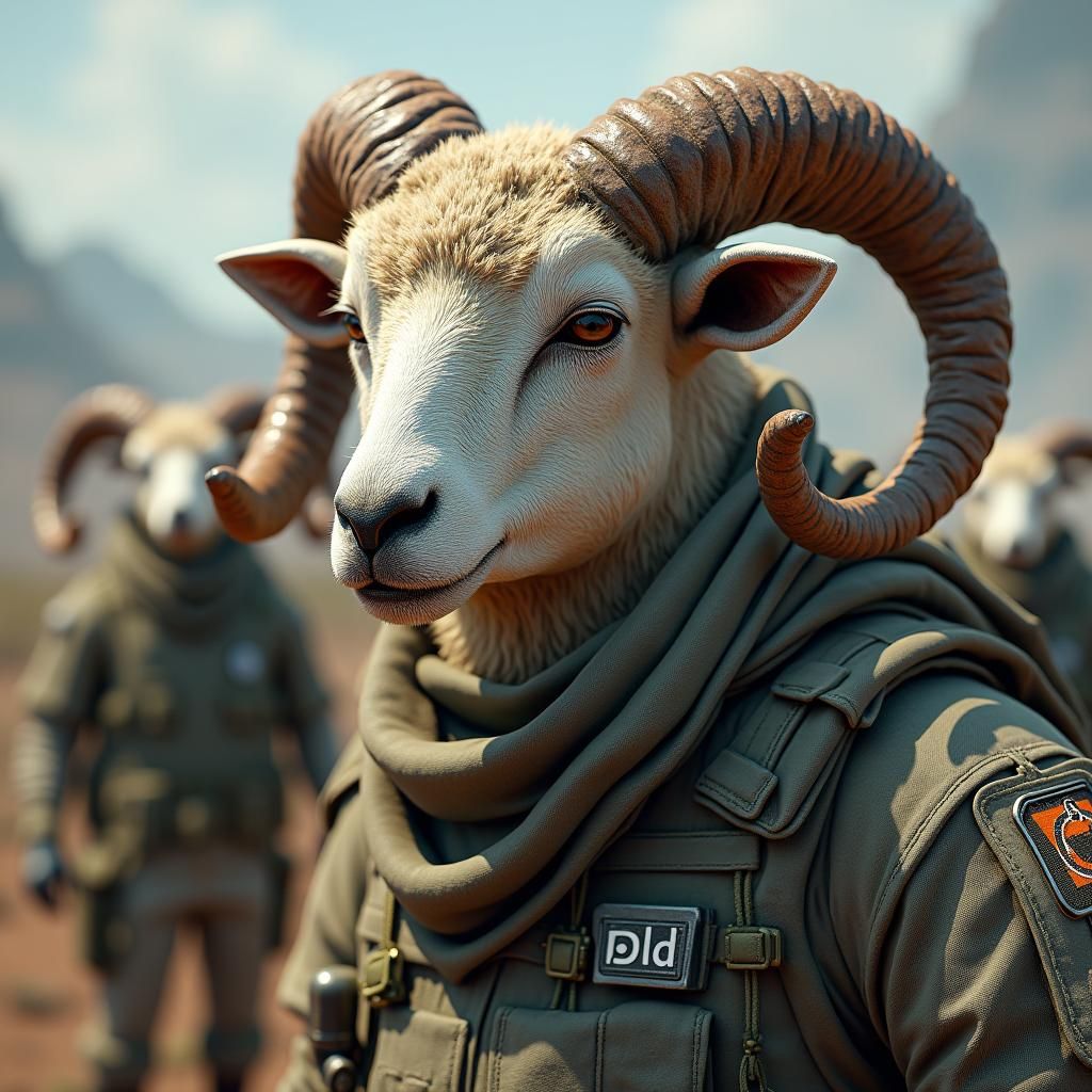 Battle-Worn Sheep in Military Armor: Anime 3D Art