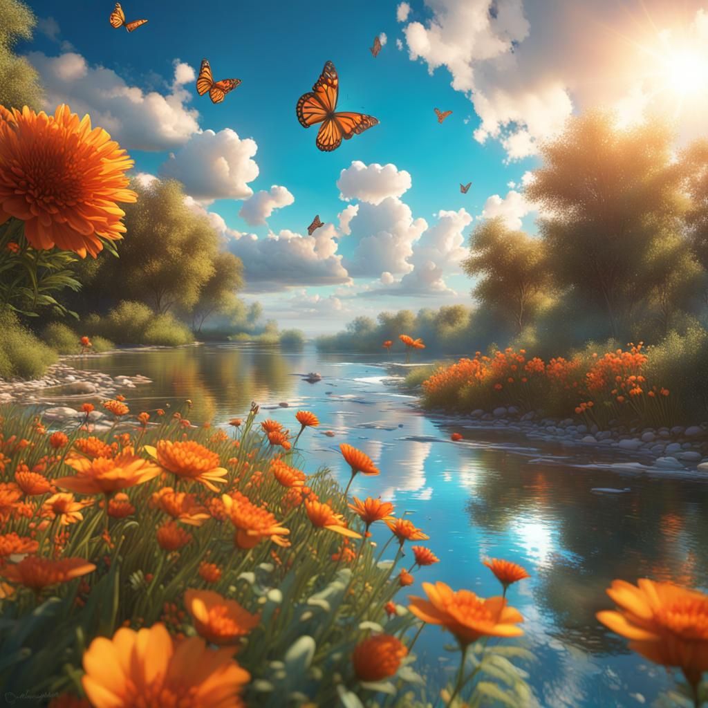Nature Walk with Butterflies: Hyperdetailed Splash Art