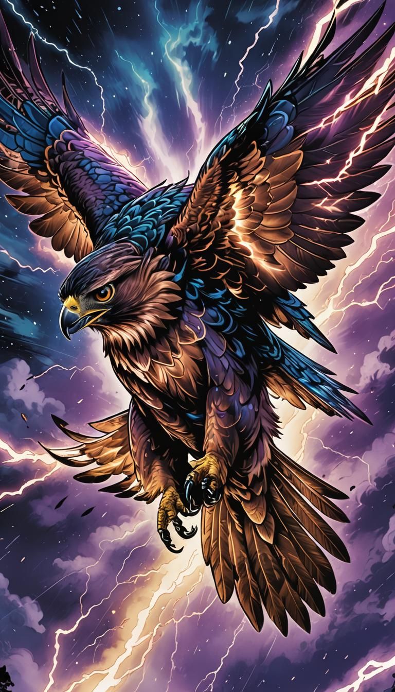 Electric Hawk Soaring Through the Night Sky