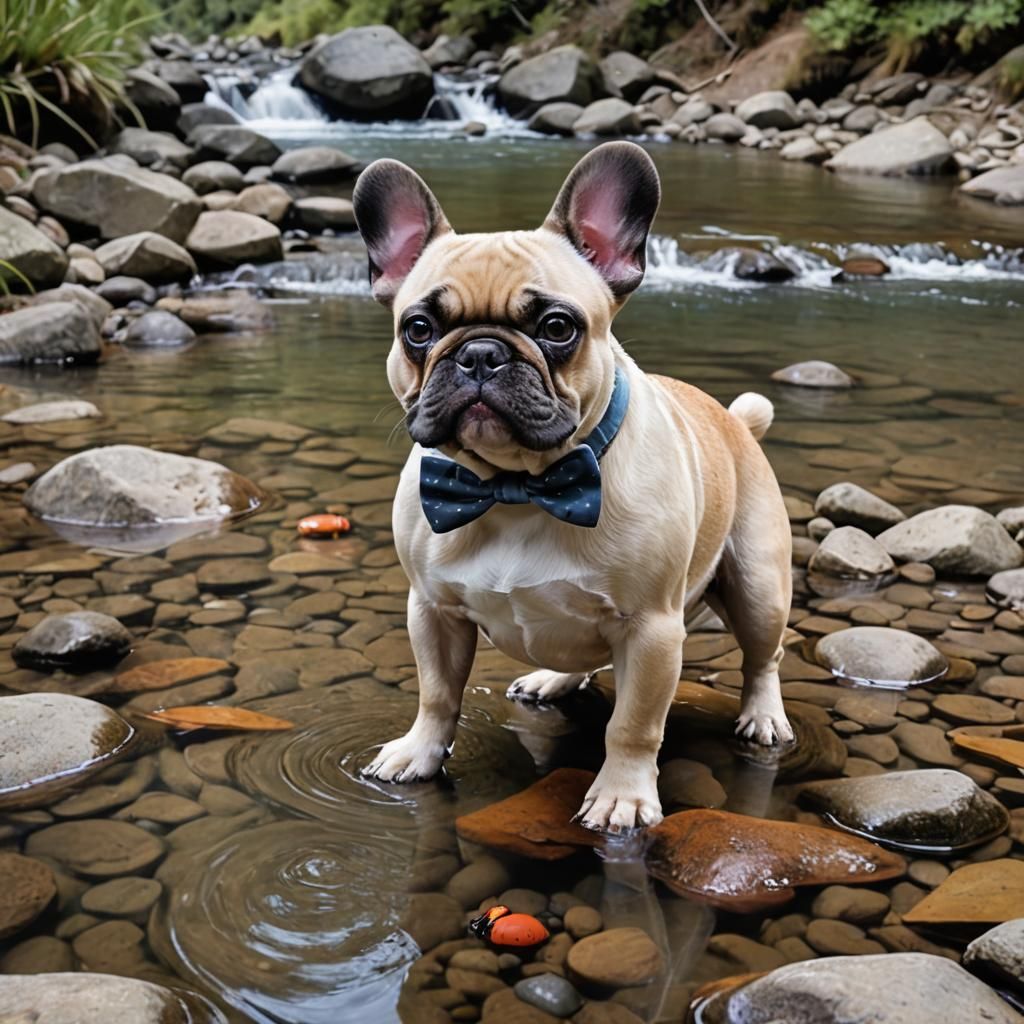 French Bulldog's Surprised Encounter in the Mountains