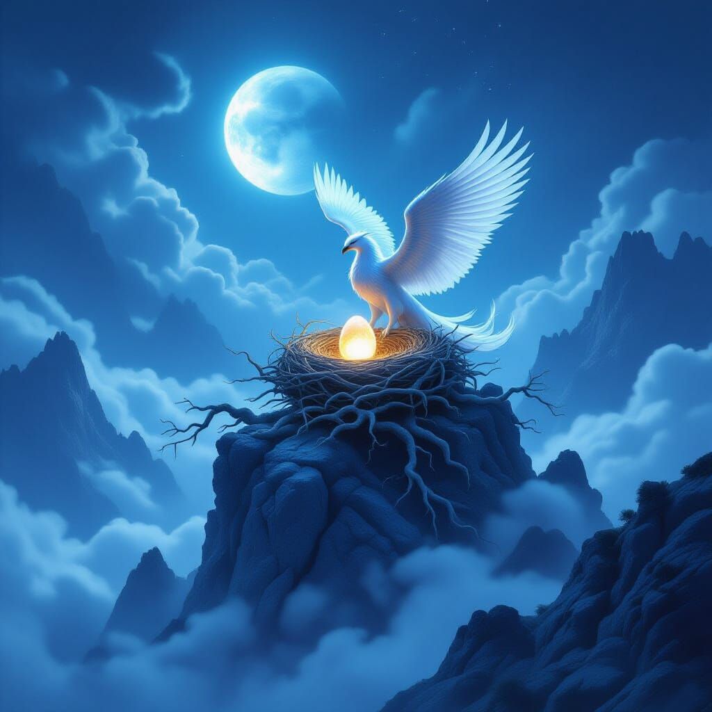 Mystical Griffin's Nest with Glowing Egg