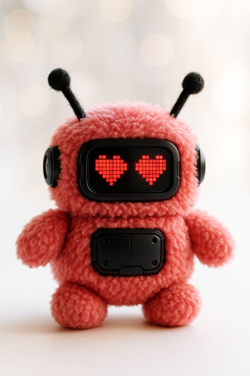 Adorable Plushie Robot with Pixel Heart Eyes
