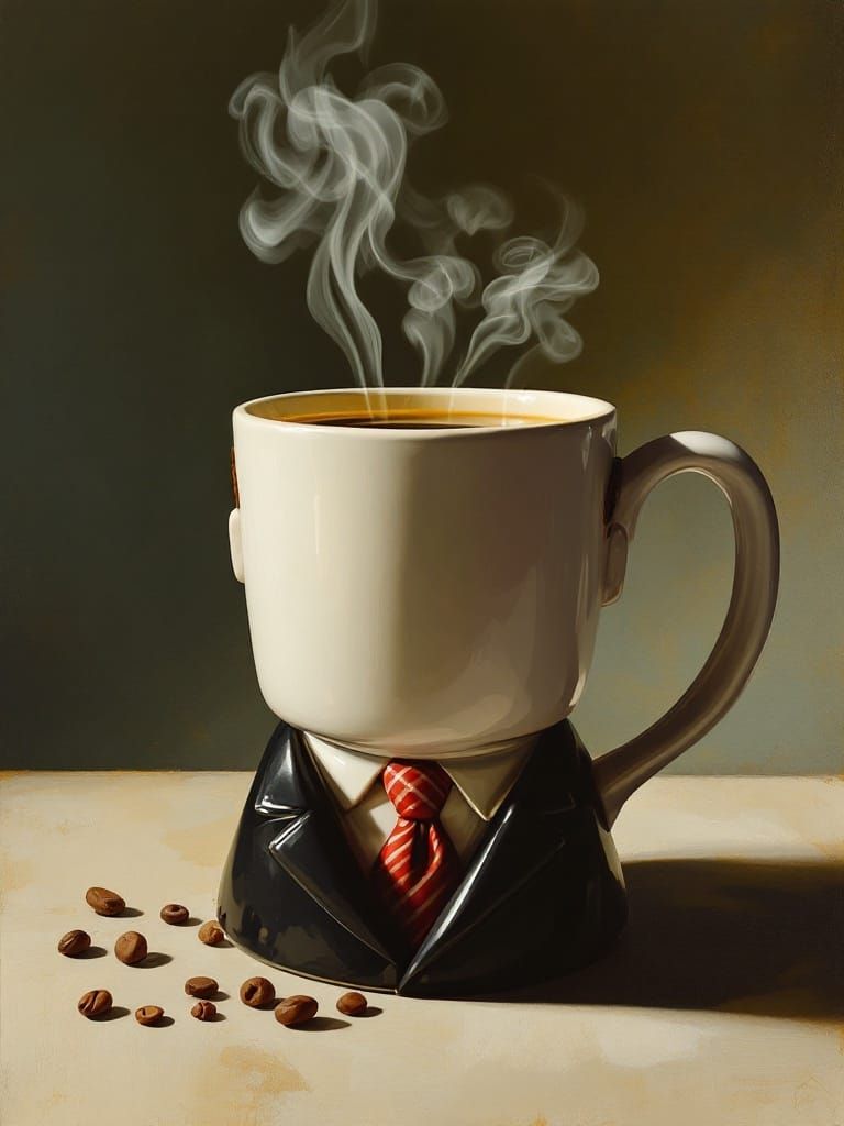 Man's Head Coffee Cup Filled With Hot Coffee