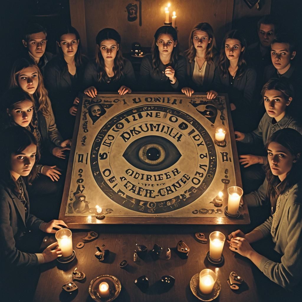 Eerie Ouija Board Seance in Nostalgic 1970s Style