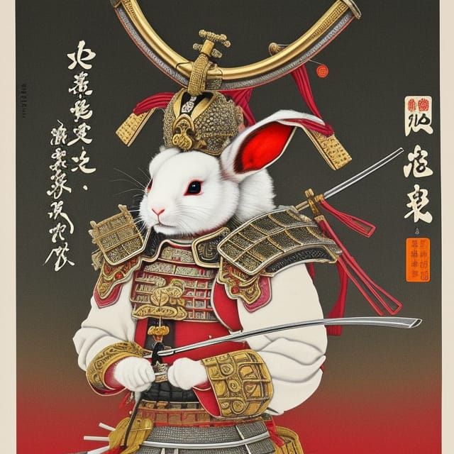 Samurai in Armor with Rabbit, Nostalgic Art