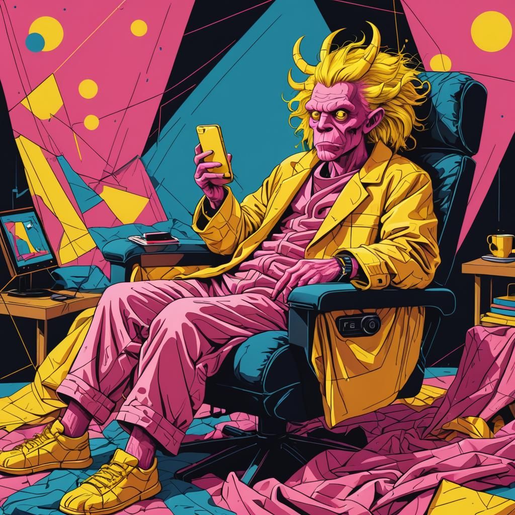 Monster in Chair: Pop Art Digital Illustration