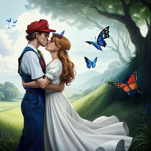 Tender Moment of Paper Mario and Tippi in Vibrant Summer Lan...