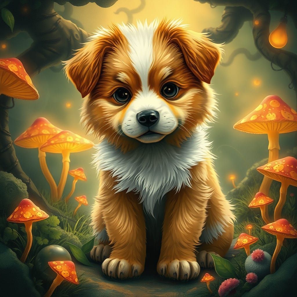 Dreamlike Puppy in Whimsical Wonderland