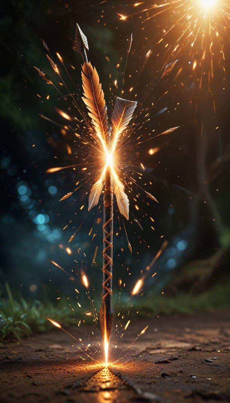 Magical Arrow in Mid-Air, Vibrant Fantasy Illustration