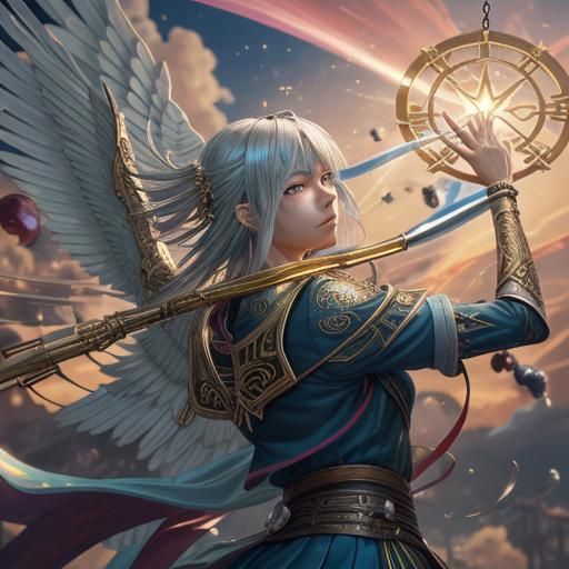 Phoenix Spreading Wings Amidst Tarot Cards in Anime Art